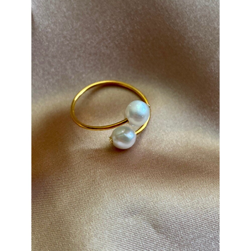 AAA fresh water pearl ring double pearl ring